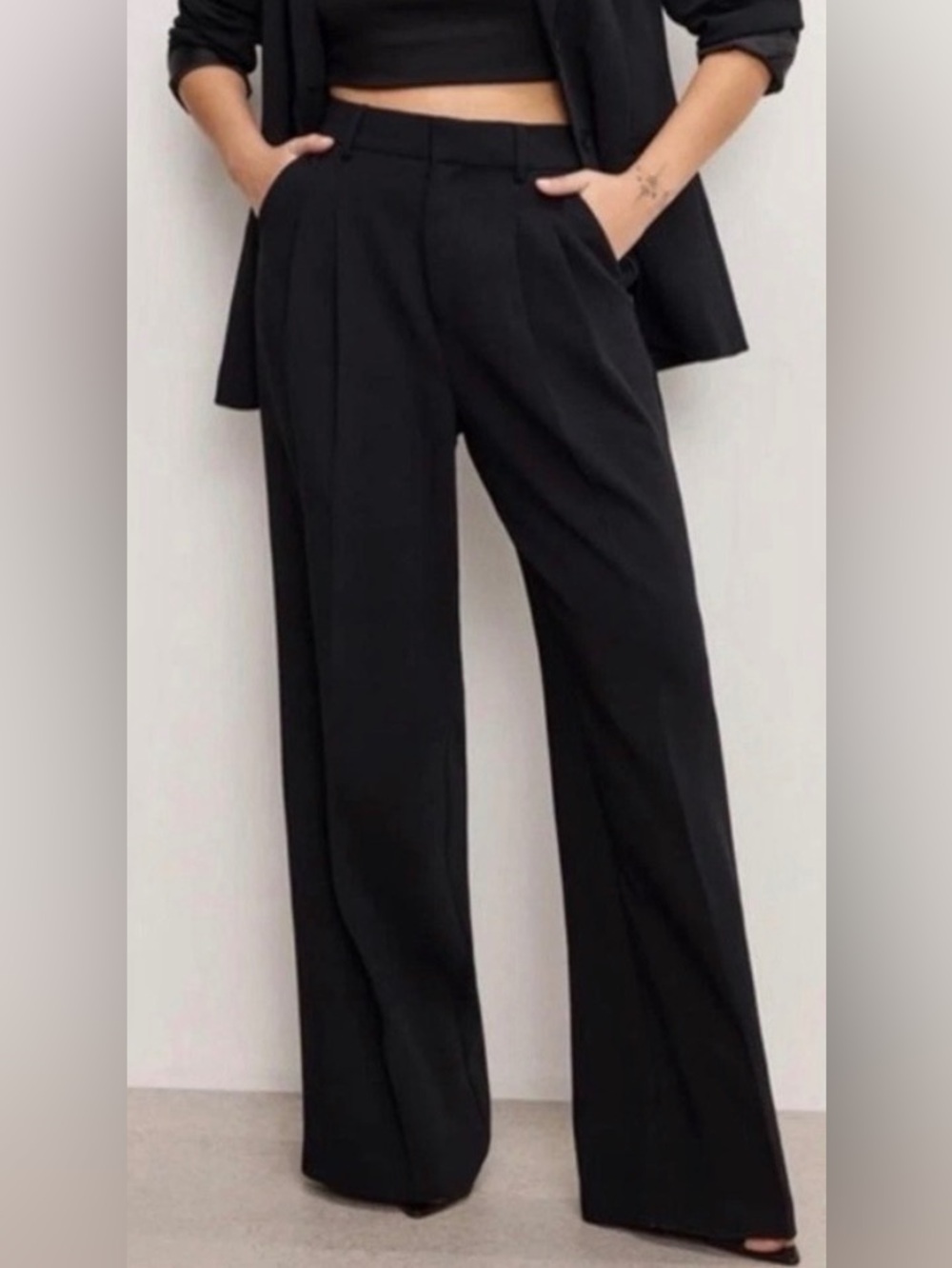 Good American Black Wide Leg Tailored Dress Pants Size 8
